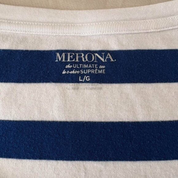 Merona Navy and White Striped Tee. Size L - Picture 3 of 5